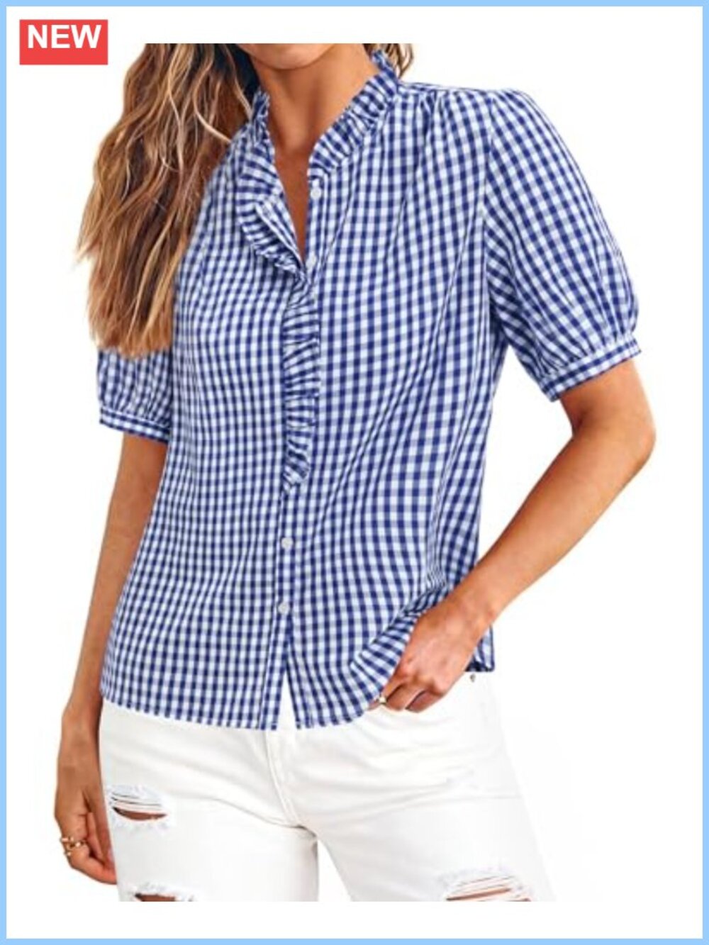 Siliteelon Button Down Gingham Shirt Womens Plaid Short Sleeve Top